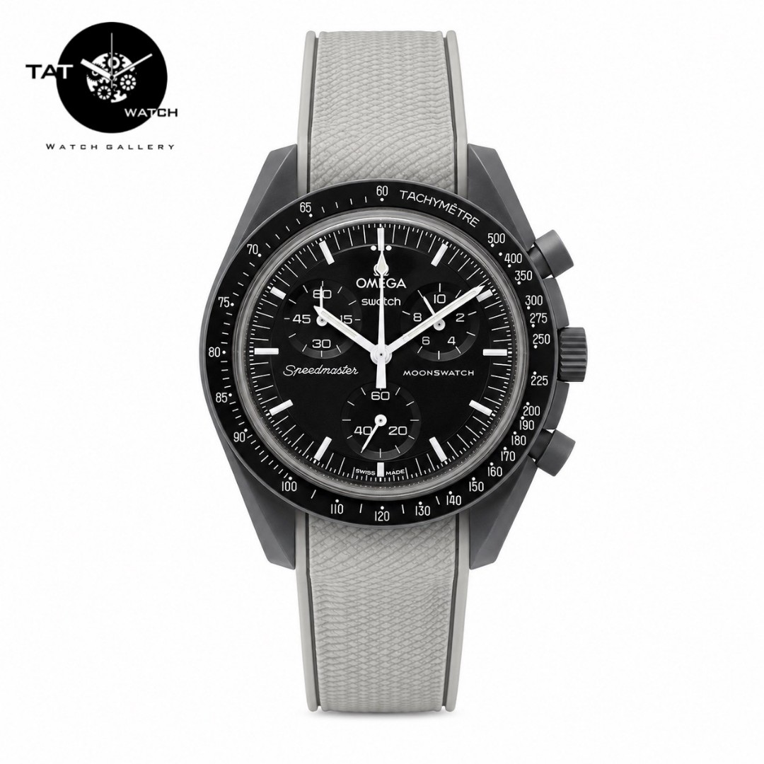 ساعت مردانه زنانه امگا سواچ عطارد Mercury طوسی بند رابر قفل امگایی سه موتوره کرنو باگارانتی omega swatch ساعت مچی