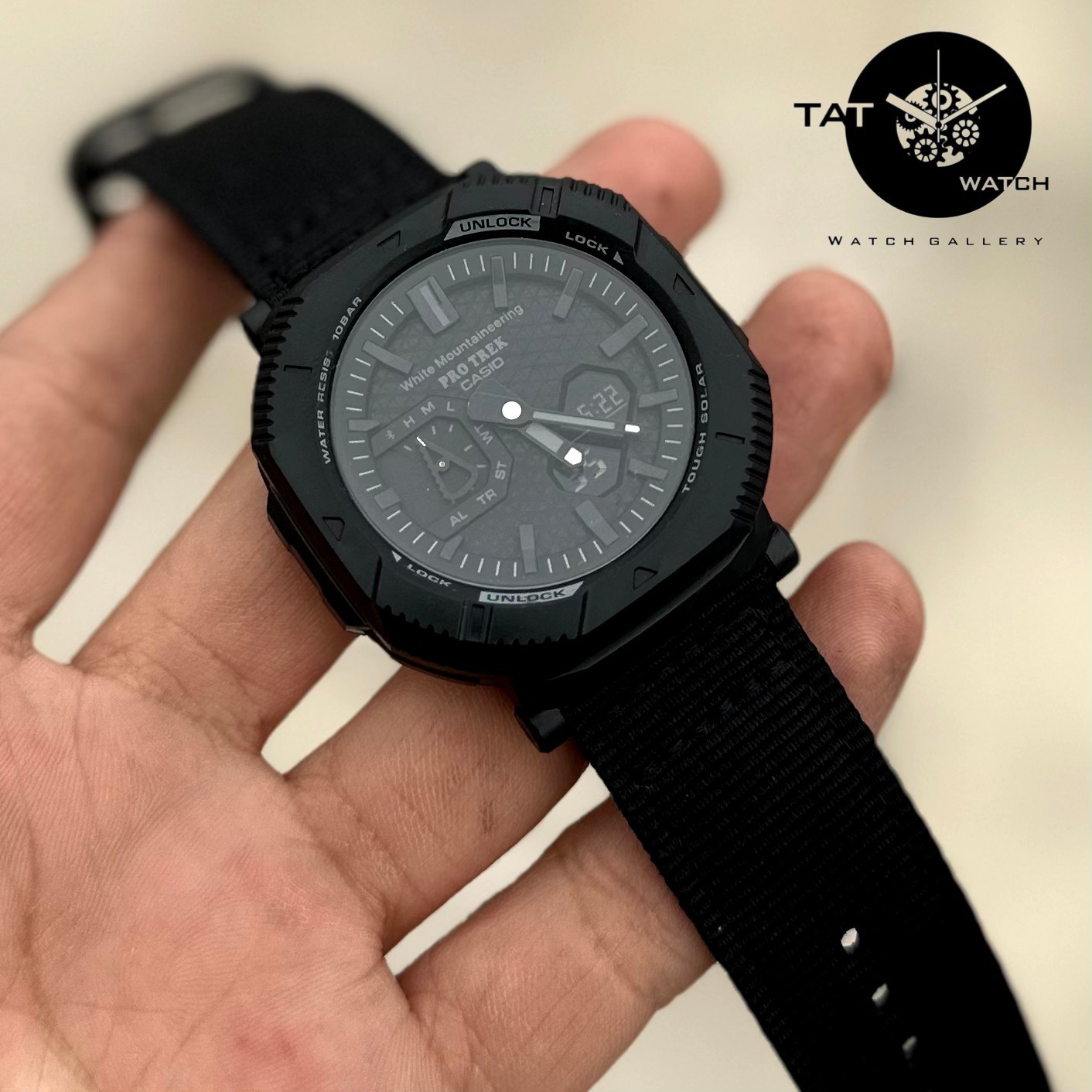 ساعت مردانه کاسیو پروترک PRJB001 بند برزنتی موتور ژاپن گارانتی12ماه ارسال رایگان با جعبه Protrek ساعت مچی casio