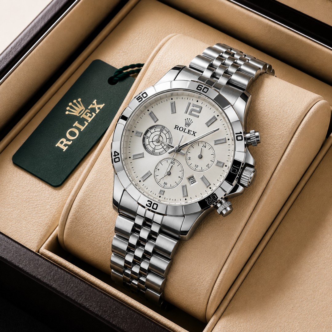 ساعت مچی مردانه رولکس فول استیل ضداب رنگ ثابت قفل مخفی روزشمار فعال کیفیت مسترROLEX