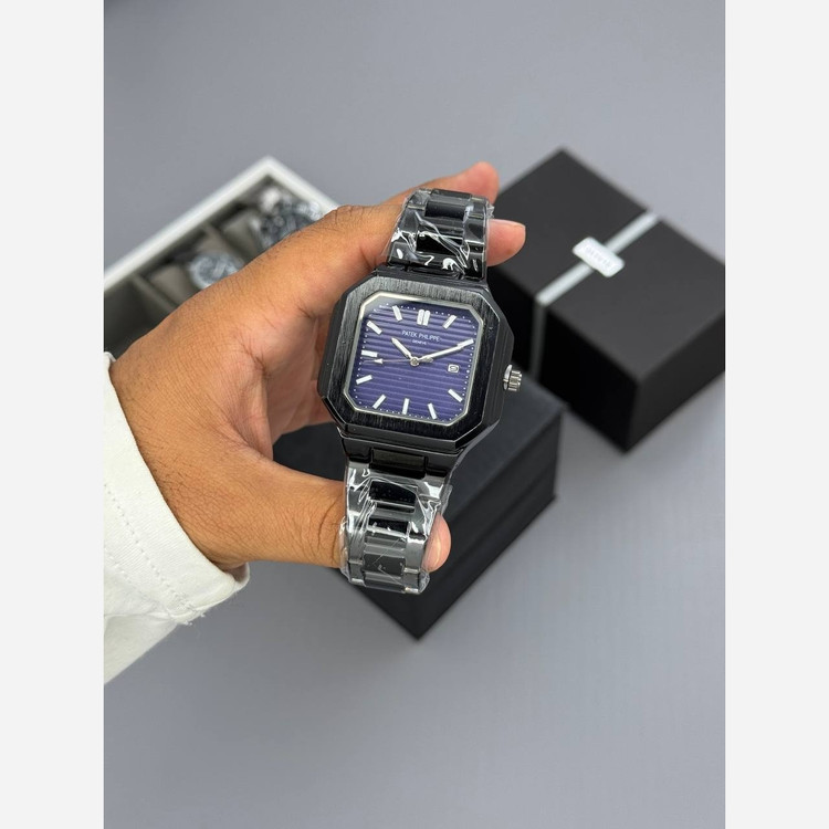 ساعت مچی مردانه پتک فیلیپ کوبیتوس مربعی شب نما رنگ ثابت قفل مخفی PATEK PHILIPE