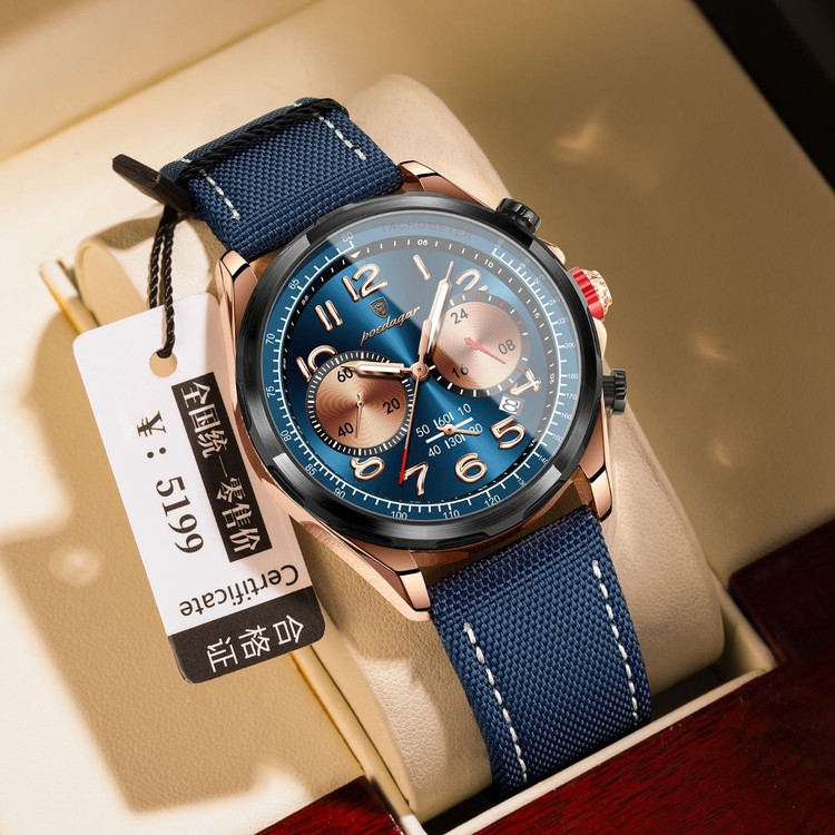 ساعت مچی مردانه پودگار اورجینال سه موتوره شب نما ضد اب بند چرمی اصل شیک خاص
