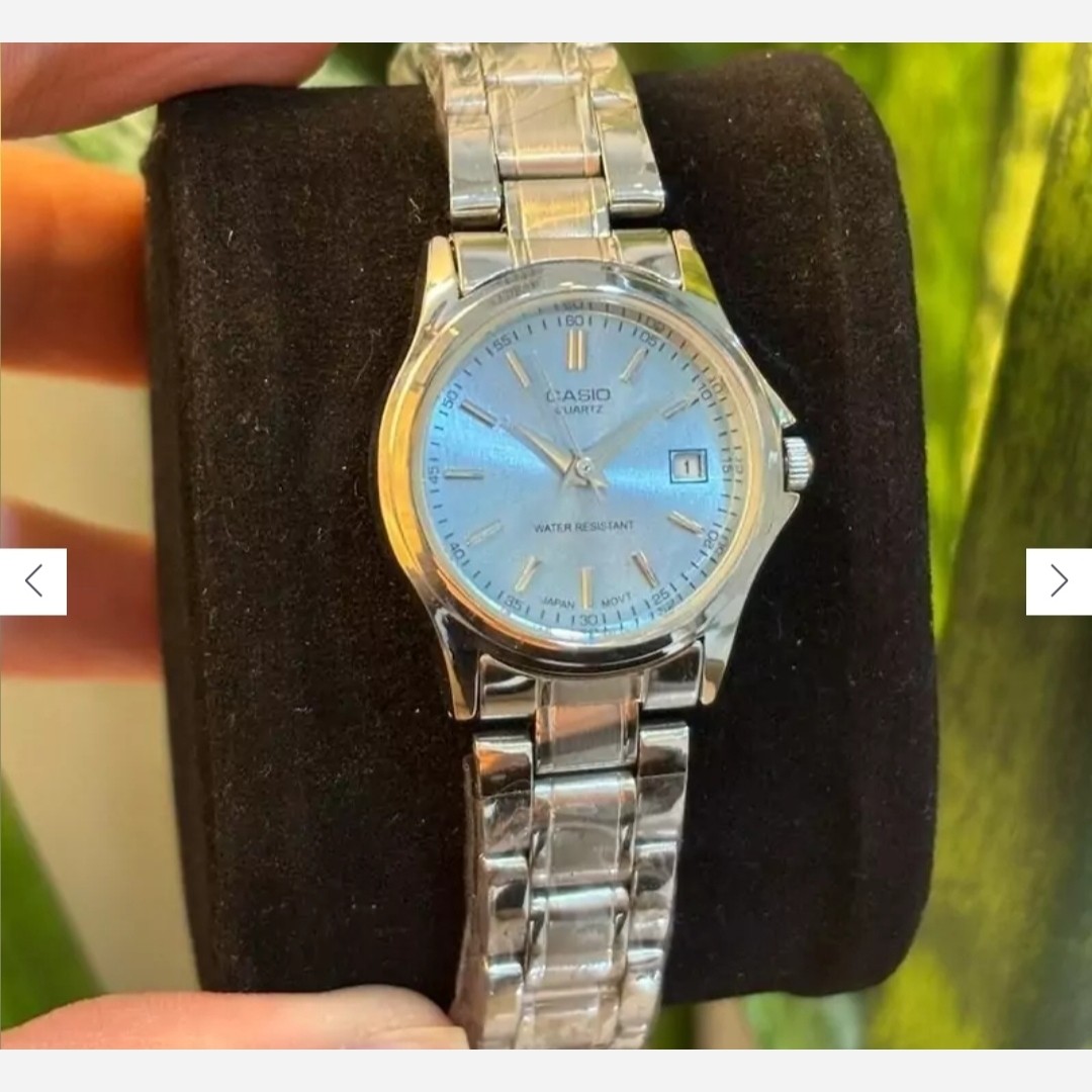 ساعت زنانه casio(کاسیو) اصل ، عقربه ای صحفه گرد رنگ بندی کامل و بند استیل نقره ای ضد آب کد 0002