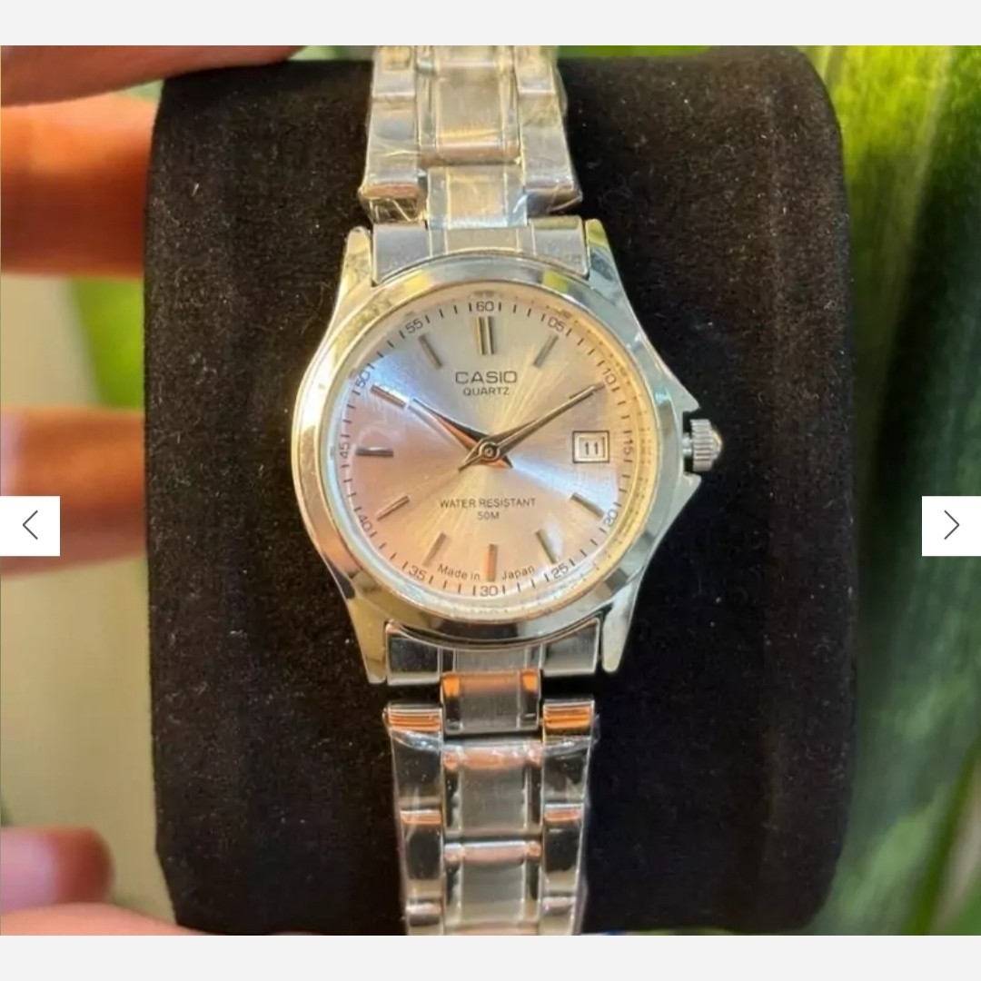 ساعت زنانه casio(کاسیو) اصل ، عقربه ای صحفه گرد رنگ بندی کامل و بند استیل نقره ای ضد آب کد 0002
