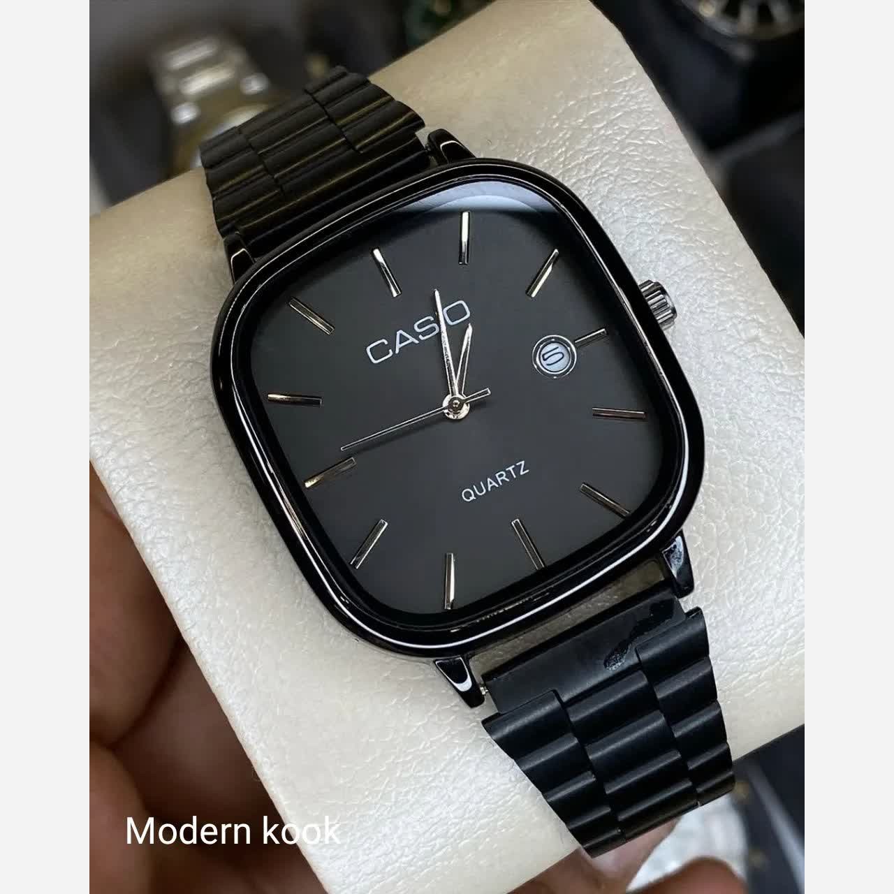 ساعت مچی مردانه کاسیوcasio موتور ژاپن صفحه مربعی بند مشگی وشیک ضد آب تمام مشگی وشیک کد1221