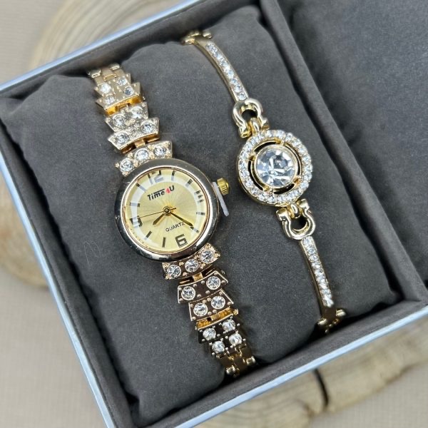 ساعت زنانه دستبند دار تایم بند طلایی