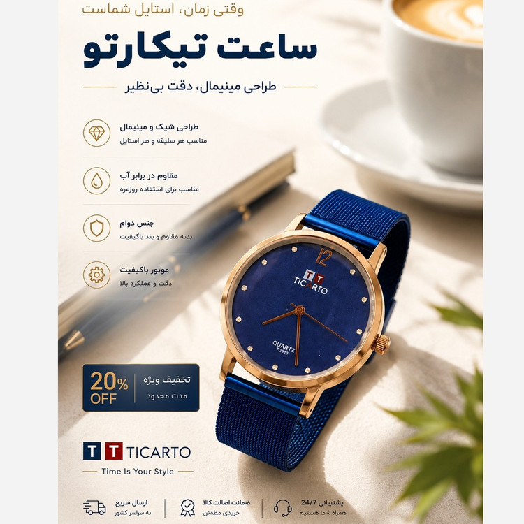 ساعت مردانه تیکارتو بند حصیری استیل