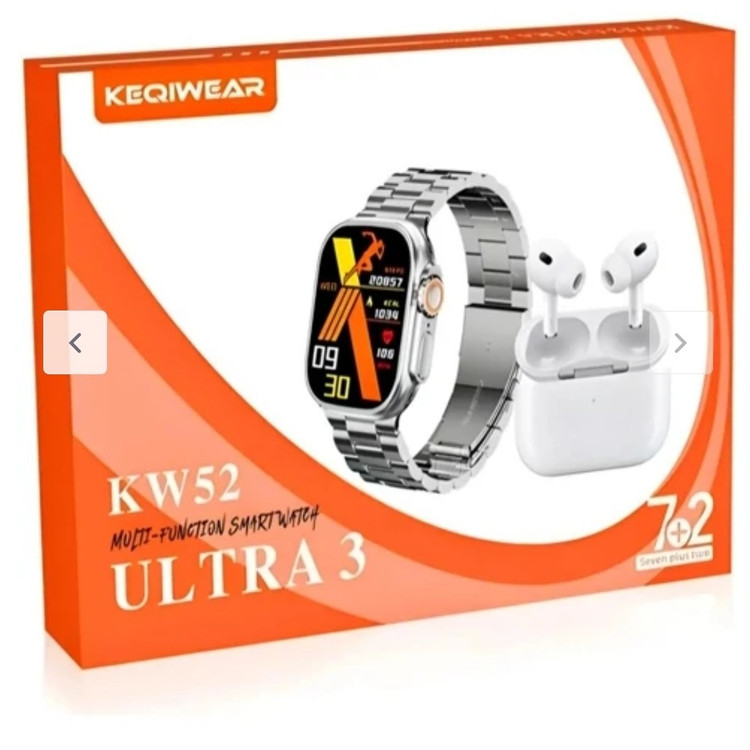 ساعت هوشمند KW52 ULTRA3 با ایرپاد و (7بند با بند فلزی) سوپر امولد ضربان قلب اکسیژن خون(فروش تک به قیمت عمده)