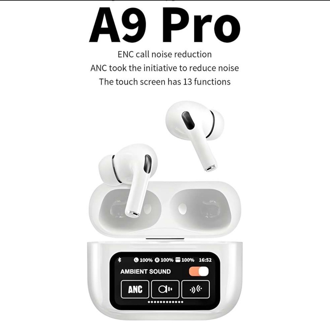 ایرپاد مانیتور دار ANC ENC A9PRO نسخه 26 اکولایزر دار لمسی گیمینگ 5 ساعت موزیک مداوم نویزکنسلینگ