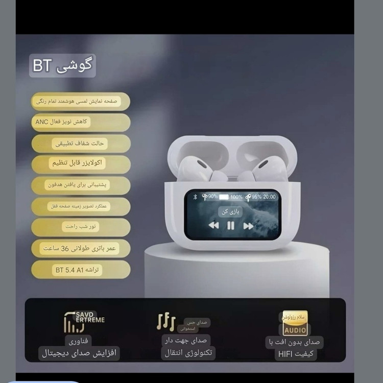 ایرپاد مانیتور دار ANC ENC A9PRO نسخه 26 اکولایزر دار لمسی گیمینگ 5 ساعت موزیک مداوم نویزکنسلینگ