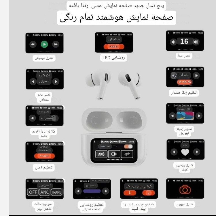 ایرپاد مانیتور دار ANC ENC A9PRO نسخه 26 اکولایزر دار لمسی گیمینگ 5 ساعت موزیک مداوم نویزکنسلینگ