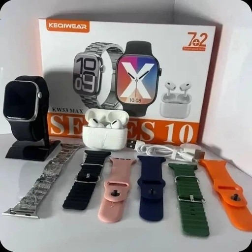 ساعت هوشمند KW53 MAX پک کامل با ایرپاد و 7 بند مجلل