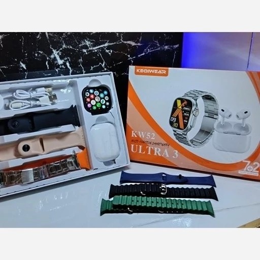 ساعت هوشمند KW52 ultra3 بهمراه 7 بند و ایرپاد قیمت عالی