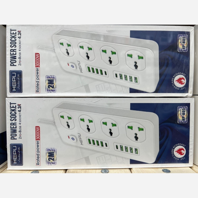 چند راهی HEPU H05 با 8 ورودی usb و 2 PD مقاوم در برابر شعله و شوک الکتریکی کیفیت عالی