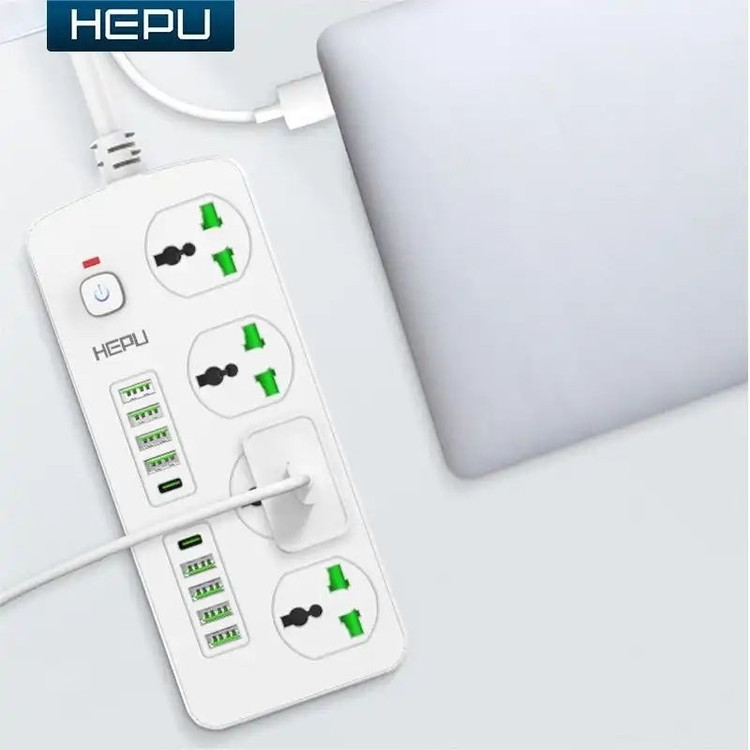 چند راهی HEPU H05 با 8 ورودی usb و 2 PD مقاوم در برابر شعله و شوک الکتریکی کیفیت عالی