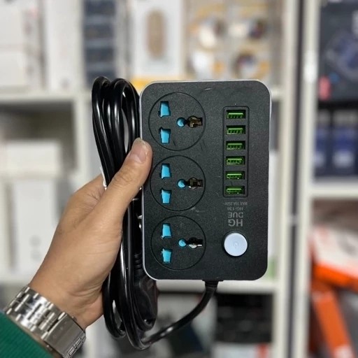 سه راهی و محافظ شوک الکتریکی HG 136U اصلی با 6 ورودی USB و 3 پریز برق قیمت عالی