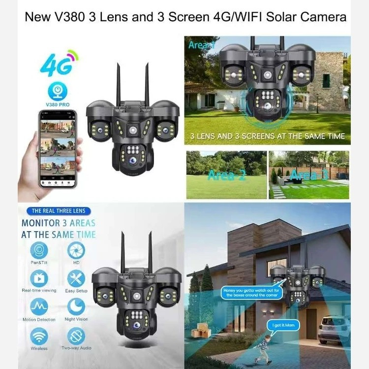 دوربین سیم کارتی بیسیم 3 لنز v380 pro مدل X3 رم خور دید در شب رنگی دزدگیر قیمت عالی