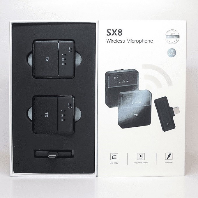 میکروفون یقه ای 2تایی SX8 اصلی نویزکنسلینگ بهمراه تبدیل Type C و lightening دو کاربره آیفونی کیفیت عالی