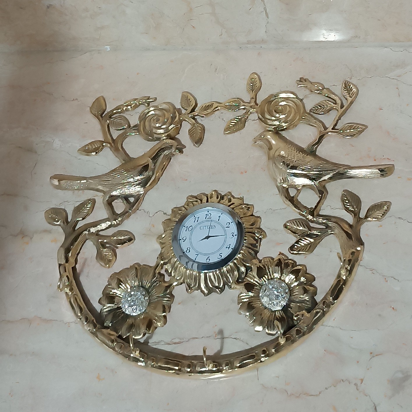 جاکلیدی و جاسوییچی طرح گنجشک و گل به همراه ساعت با نگین ریختگی کد 801