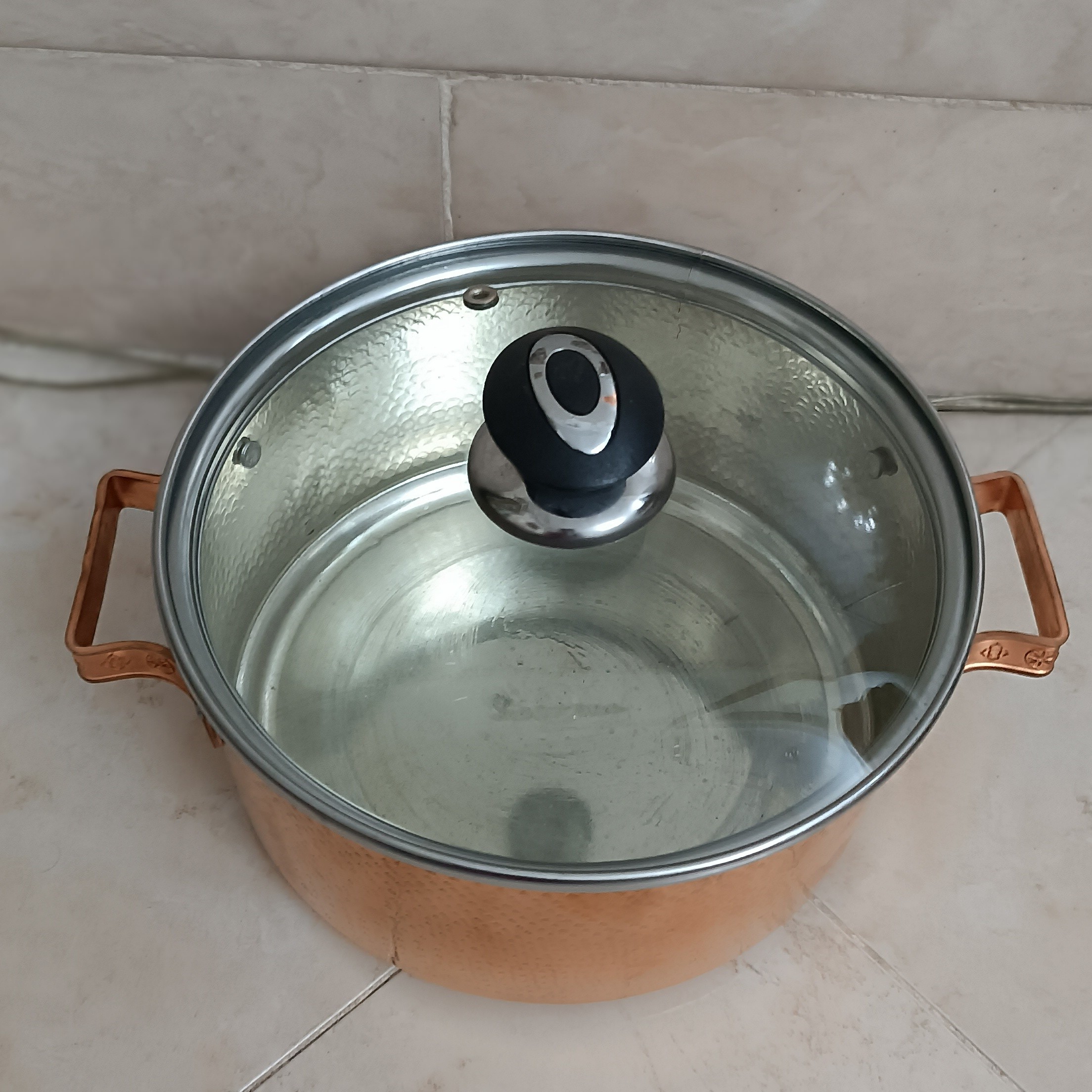 قابلمه و بخار پز مسی با درب شیشه ای کد 740