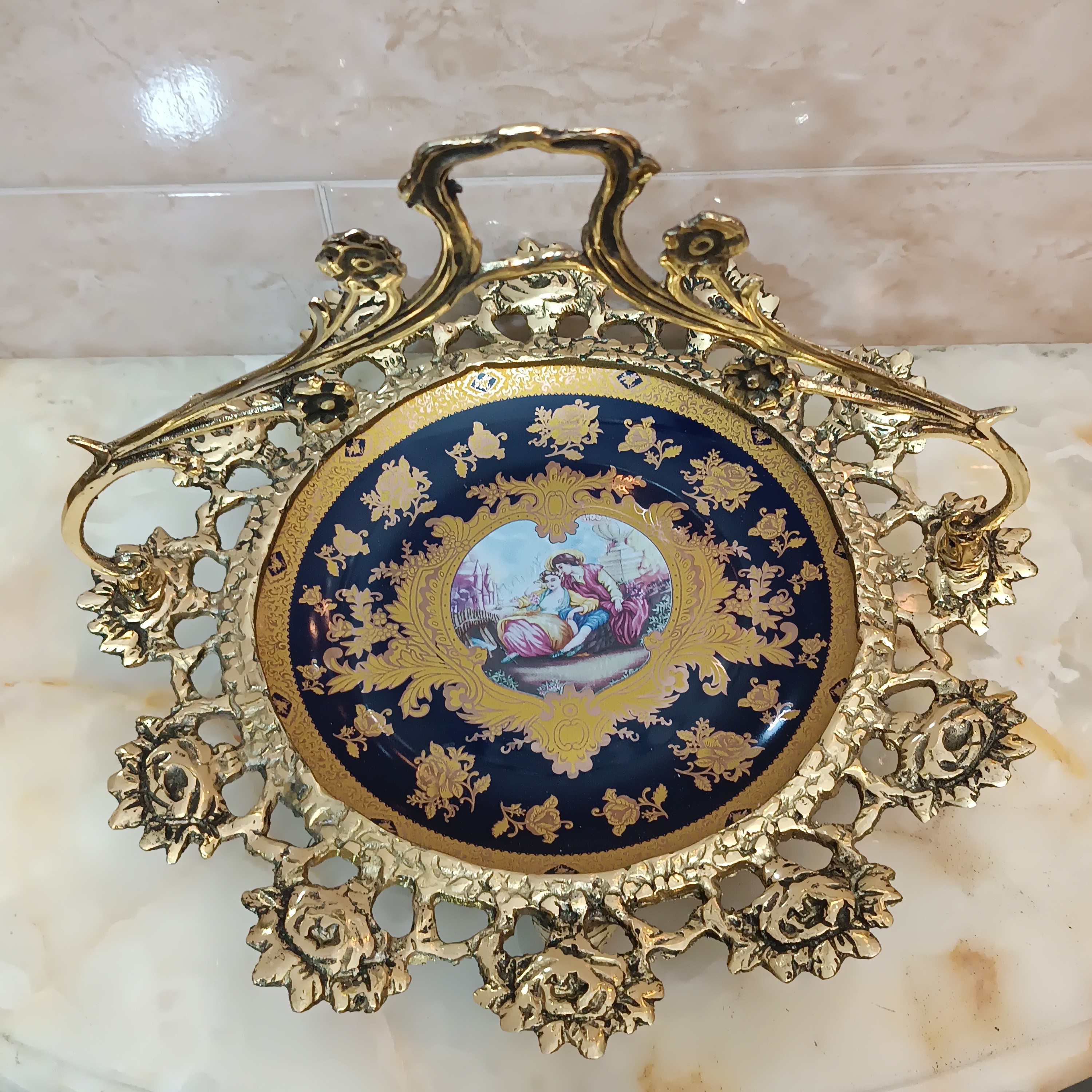 شیرینی خوری برنجی و چینی سبدی ،کد 141