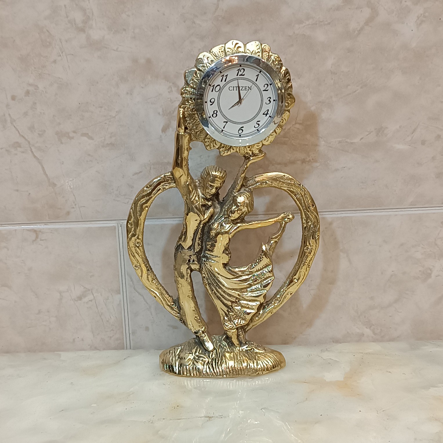 ساعت رومیزی برنجی و تزیینی  طرح بانو،کد 128