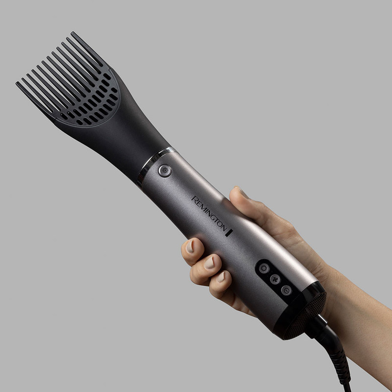 سشوار برس دار حالت دهنده رمینگتون مدل as9880 با موتور AC، توان 1000 وات، تنظیم دما و سرعت در سه حالت، همراه با سری شانهدار، برس گرد پهن و نازل صافکننده، حجمدهنده و خشککننده قوی، حرفهای و آرایشگاهی