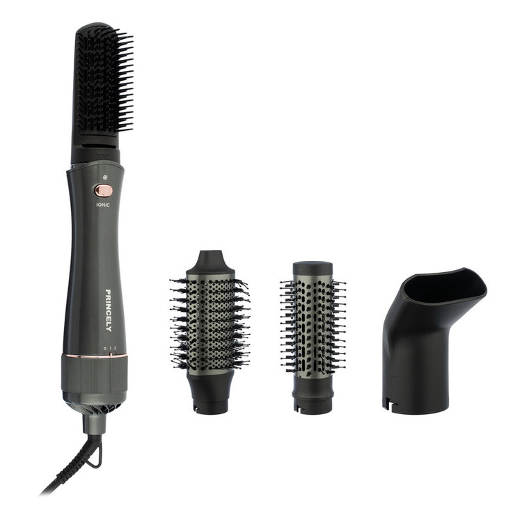 سشوار برسدار حالتدهنده پرنسلی مدل PR331AT با موتور DC، توان 240 وات، تنظیمات دما یک حالته، تنظیم سرعت دو سرعته، سری صافکننده، همراه با سری شانهدار، برس گرد پهن، برس تخت، متمرکزکننده پهن، سری دندانهدار و کیف نگهدارنده