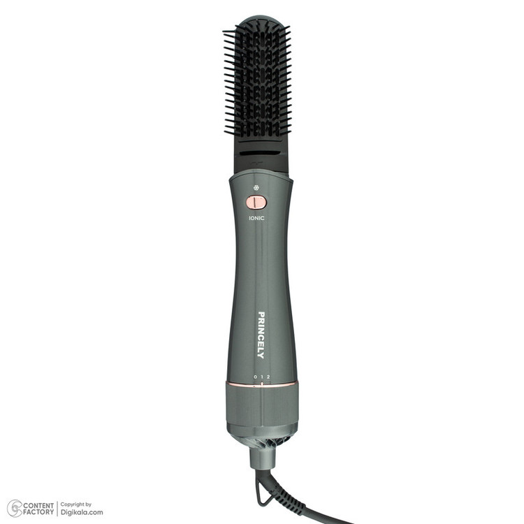 سشوار برسدار حالتدهنده پرنسلی مدل PR331AT با موتور DC، توان 240 وات، تنظیمات دما یک حالته، تنظیم سرعت دو سرعته، سری صافکننده، همراه با سری شانهدار، برس گرد پهن، برس تخت، متمرکزکننده پهن، سری دندانهدار و کیف نگهدارنده