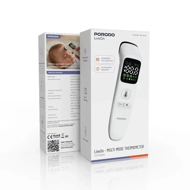 تب سنج دیجیتال پورودو مدل PDFCIR202WH Porodo LiveOn - MULTI-MODE THERMOMETER LED Display