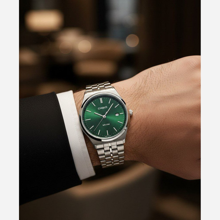 ساعت مچی کاسیو گادفادر casio استیل اولدمانی مردانه رنگ ثابت درجه یک صفحه سبز سلطنتی