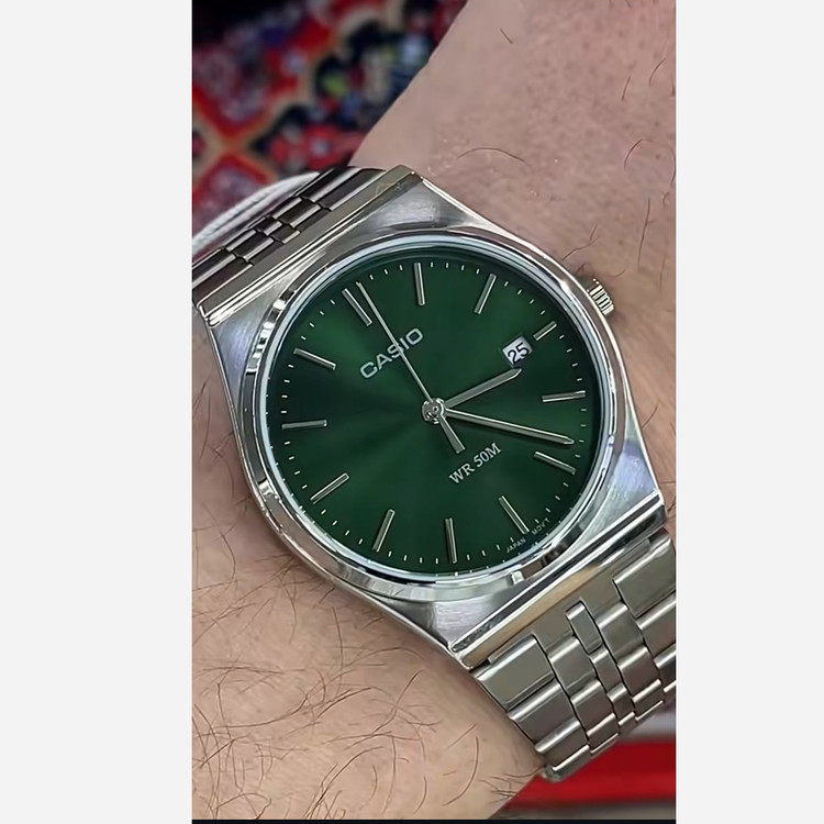 ساعت مچی کاسیو گادفادر casio استیل اولدمانی مردانه رنگ ثابت درجه یک صفحه سبز سلطنتی