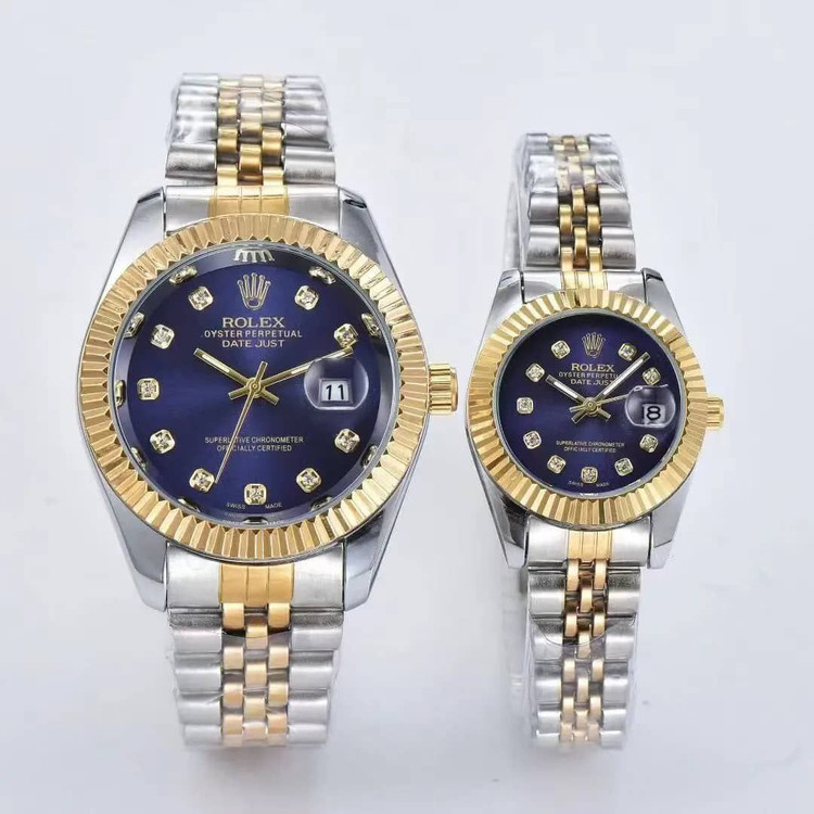 ست ساعت مچی رولکس دیت جاست ROLEX زنانه و مردانه بند دورنگ صفحه سبز و آبی درباری ضداب
