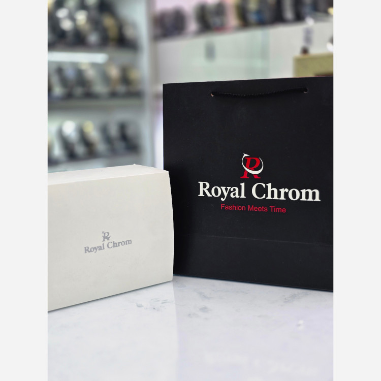 ساعت مچی مردانه کلاسیک (صفحه مشکی) Royal Chrom جعبه اورجینال کارت گارانتی
