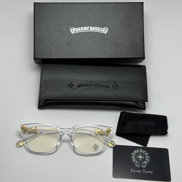 عینک بلوکات کروم هارتز کریستالی طلایی Chrome Hearts 2273 با پک کامل کروم هارتز - کیفیت مستر