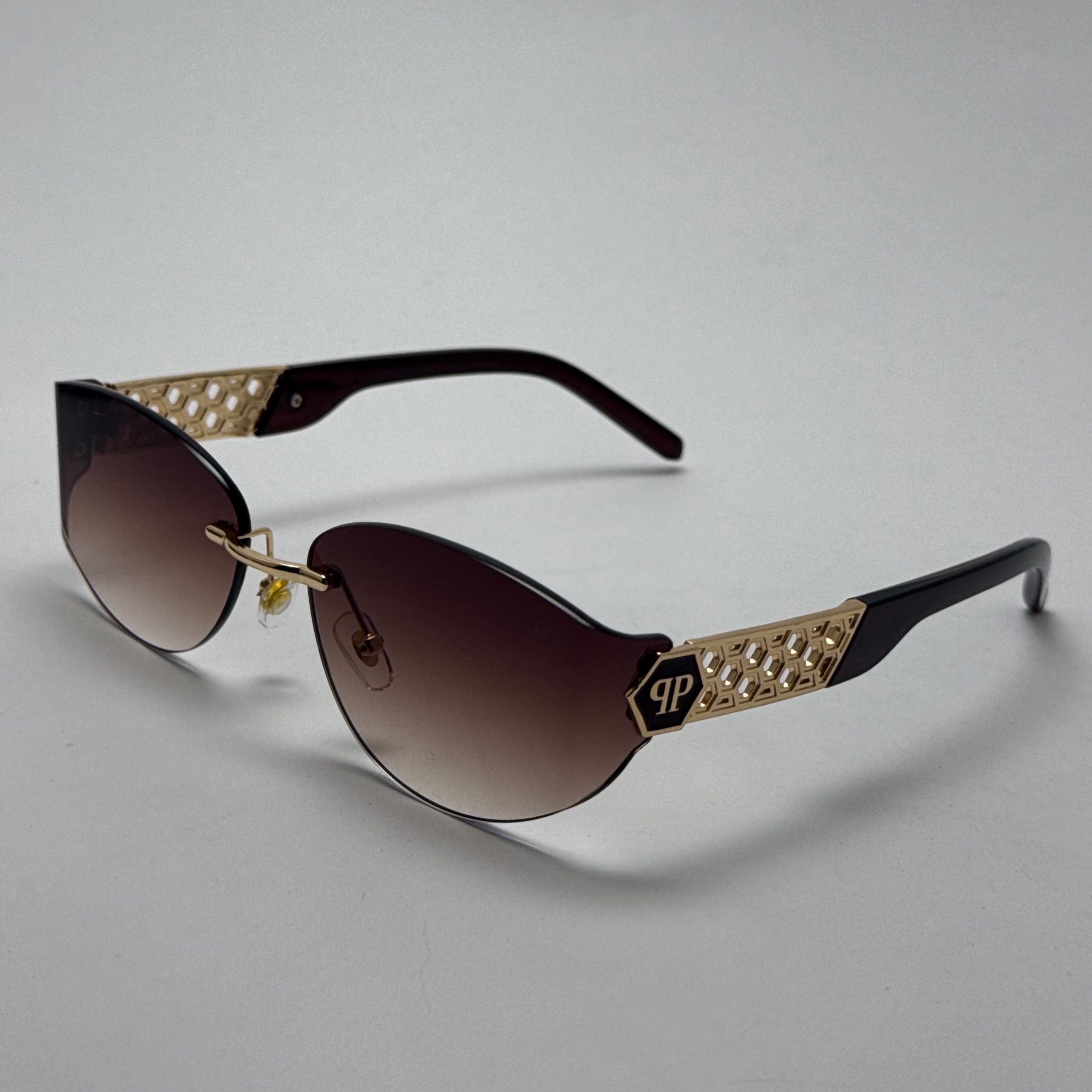 عینک آفتابی فیلیپ پلین Philip Plein مدل Luxury Shield فریم لس قهوه ای - لنز UV400