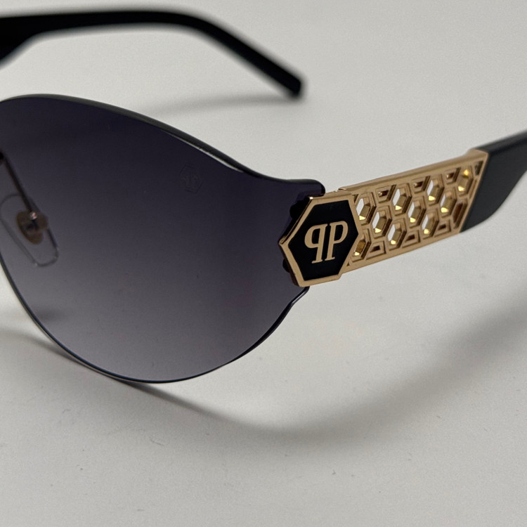 عینک آفتابی فیلیپ پلین Philip Plein مدل Luxury Shield فریم لس مشکی طلایی - لنز UV400