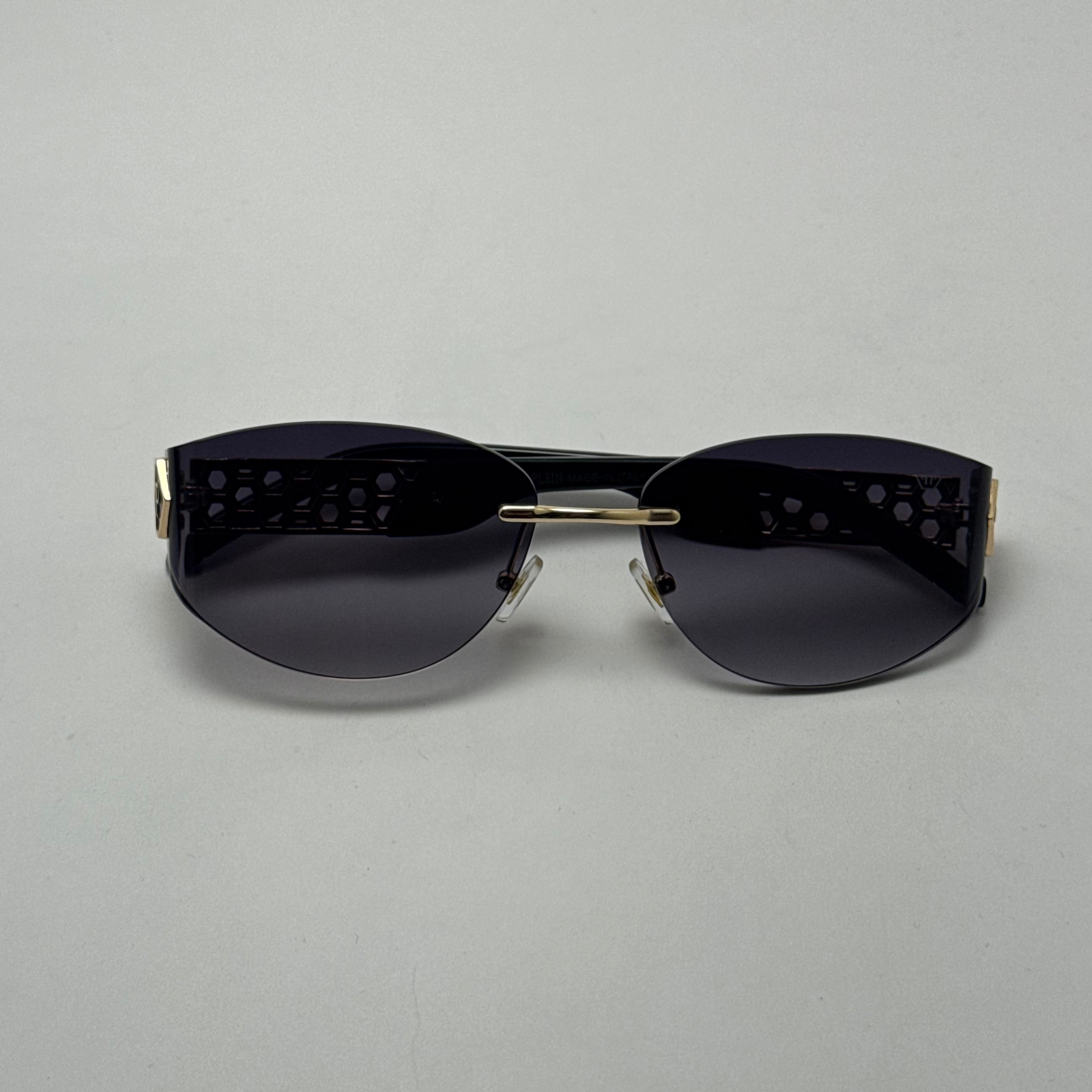 عینک آفتابی فیلیپ پلین Philip Plein مدل Luxury Shield فریم لس مشکی طلایی - لنز UV400
