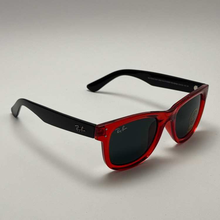 عینک آفتابی ریبن ویفرر شیشه سنگ مشکی قرمز به همراه پک کامل ریبن Rayban WAYFARER RB 0502S