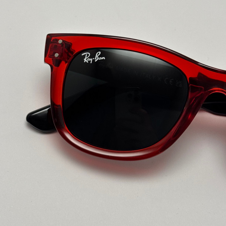 عینک آفتابی ریبن ویفرر شیشه سنگ مشکی قرمز به همراه پک کامل ریبن Rayban WAYFARER RB 0502S