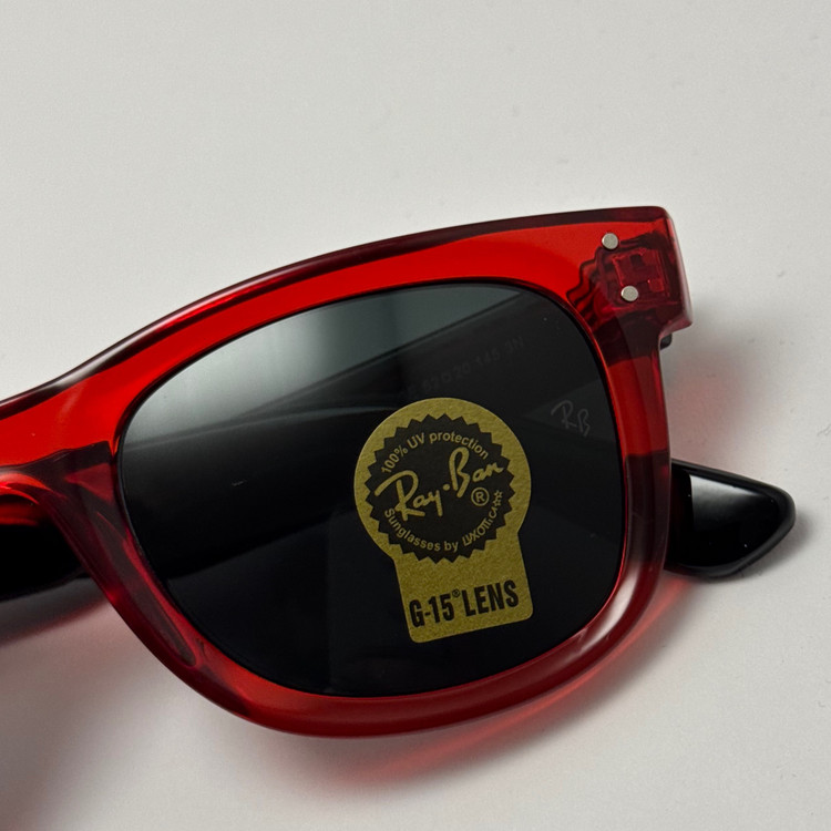 عینک آفتابی ریبن ویفرر شیشه سنگ مشکی قرمز به همراه پک کامل ریبن Rayban WAYFARER RB 0502S