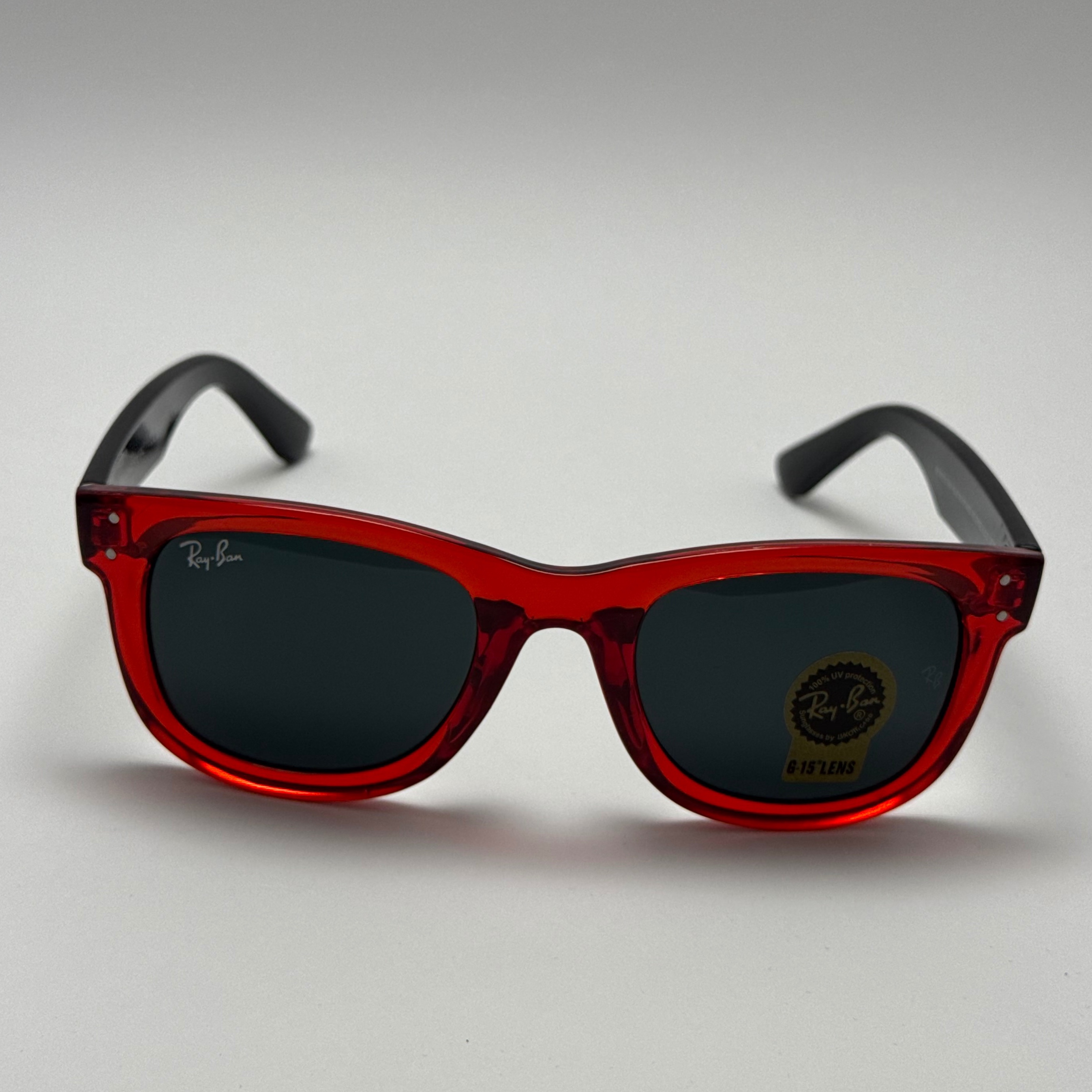 عینک آفتابی ریبن ویفرر شیشه سنگ مشکی قرمز به همراه پک کامل ریبن Rayban WAYFARER RB 0502S
