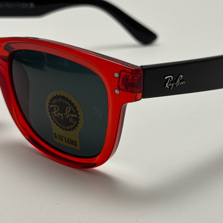 عینک آفتابی ریبن ویفرر شیشه سنگ مشکی قرمز به همراه پک کامل ریبن Rayban WAYFARER RB 0502S