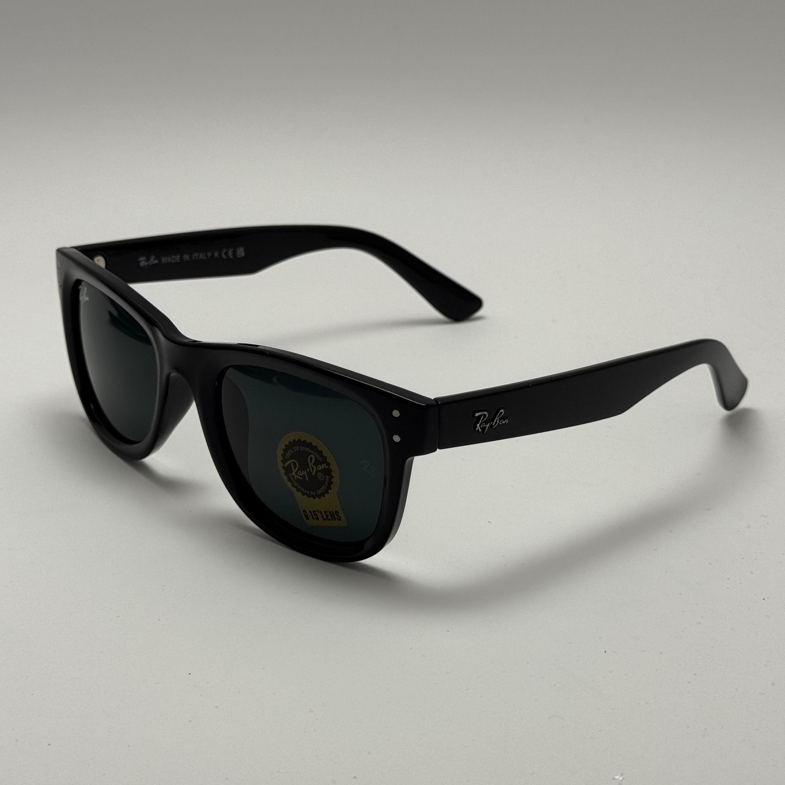 عینک آفتابی ریبن ویفرر شیشه سنگ تمام مشکی به همراه پک کامل ریبن Rayban WAYFARER RB 0502S