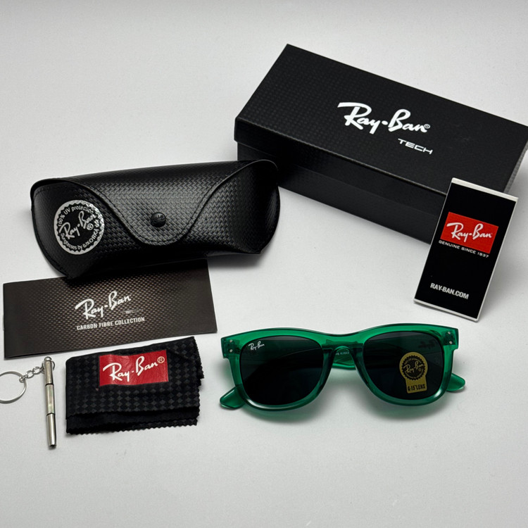 عینک آفتابی ریبن ویفرر شیشه سنگ سبز به همراه پک کامل ریبن Rayban WAYFARER RB 0502S