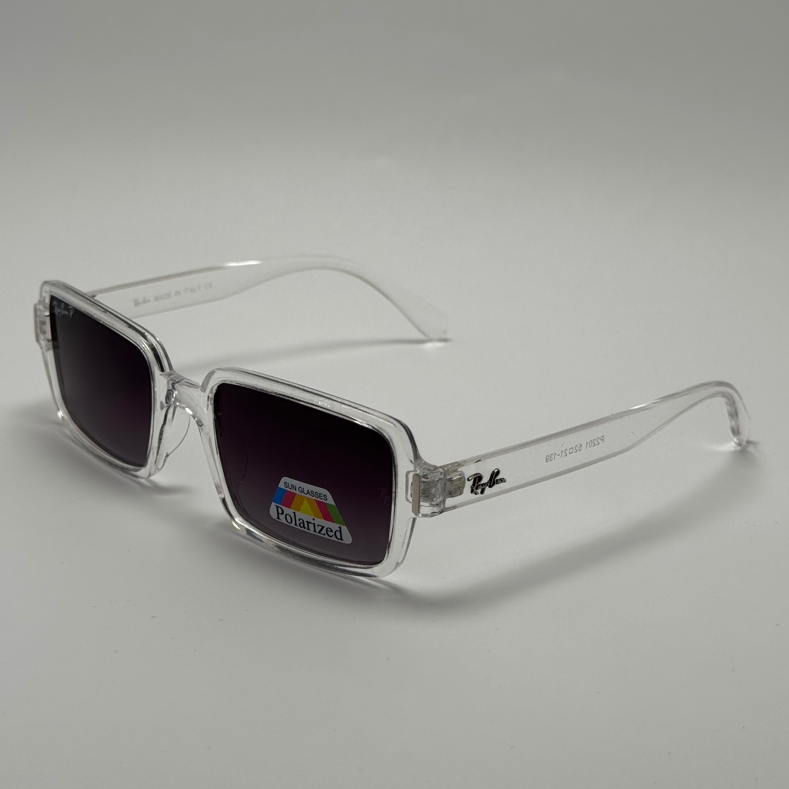 عینک آفتابی پلاریزه ریبن مستطیلی کریستالی مشکی کد rayban RB 2201