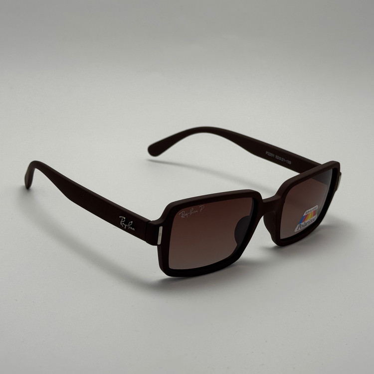 عینک آفتابی پلاریزه ریبن مستطیلی قهوه ای کد rayban RB 2201