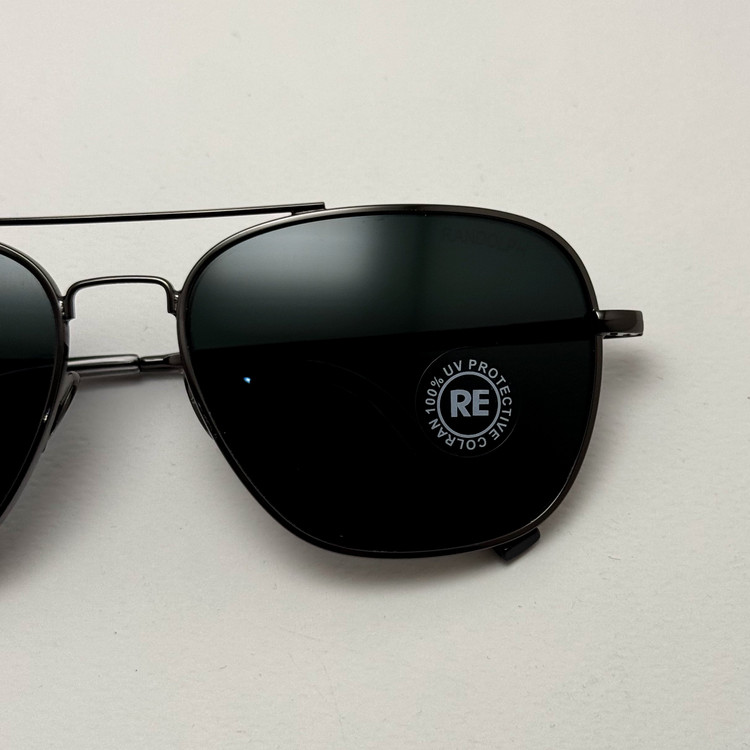عینک آفتابی خلبانی رندولف شیشه سنگ آنتی رفلکس مشکی فریم نوک مدادی فول پک RANDOLPH AVIATOR RE 58 24K WHITE GOLD