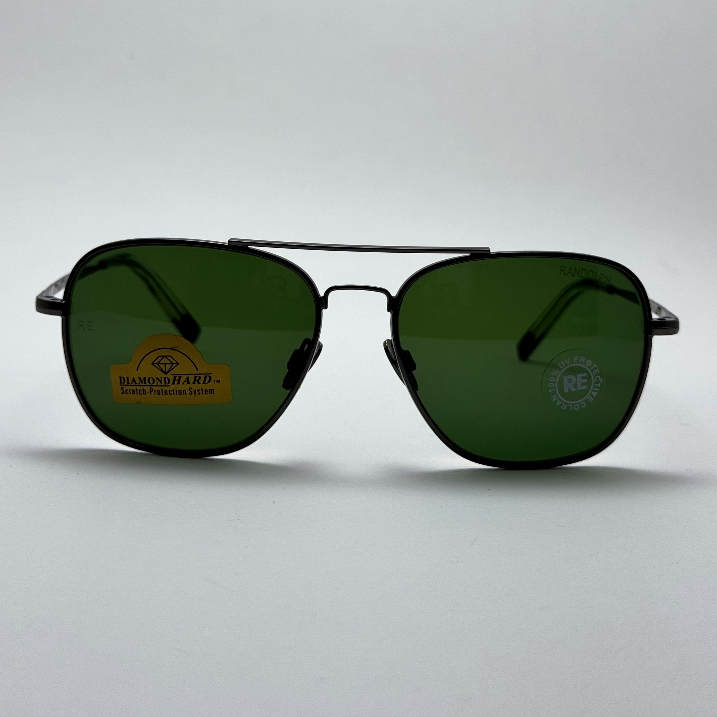 عینک آفتابی خلبانی رندولف شیشه سنگ آنتی رفلکس سبز فریم نوک مدادی فول پک RANDOLPH AVIATOR RE 58 24K
