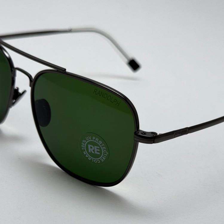 عینک آفتابی خلبانی رندولف شیشه سنگ آنتی رفلکس سبز فریم نوک مدادی فول پک RANDOLPH AVIATOR RE 58 24K