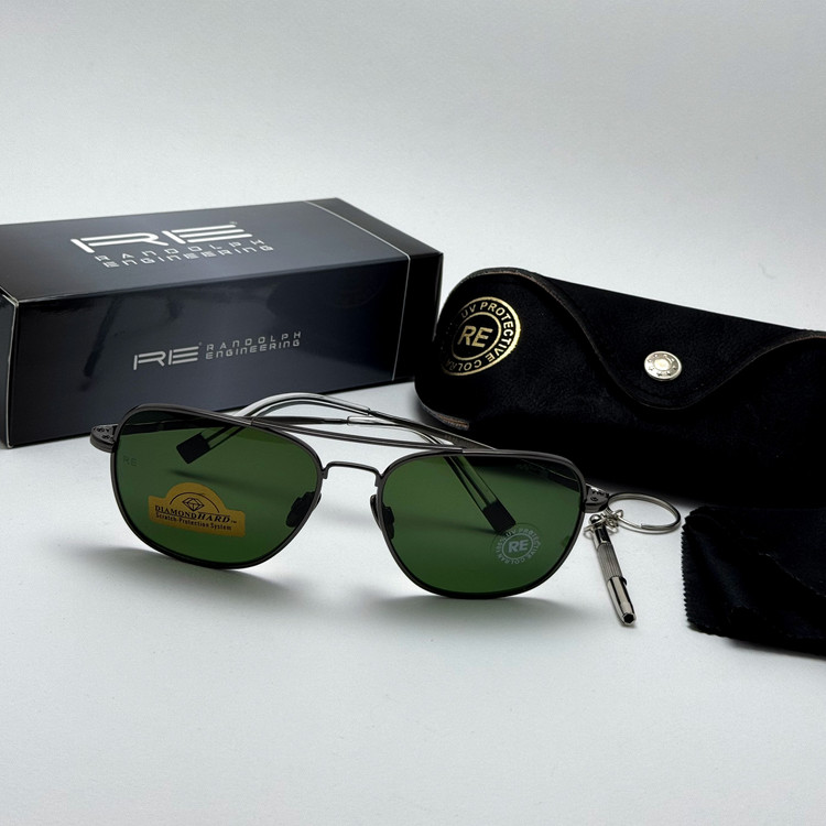 عینک آفتابی خلبانی رندولف شیشه سنگ آنتی رفلکس سبز فریم نوک مدادی فول پک RANDOLPH AVIATOR RE 58 24K
